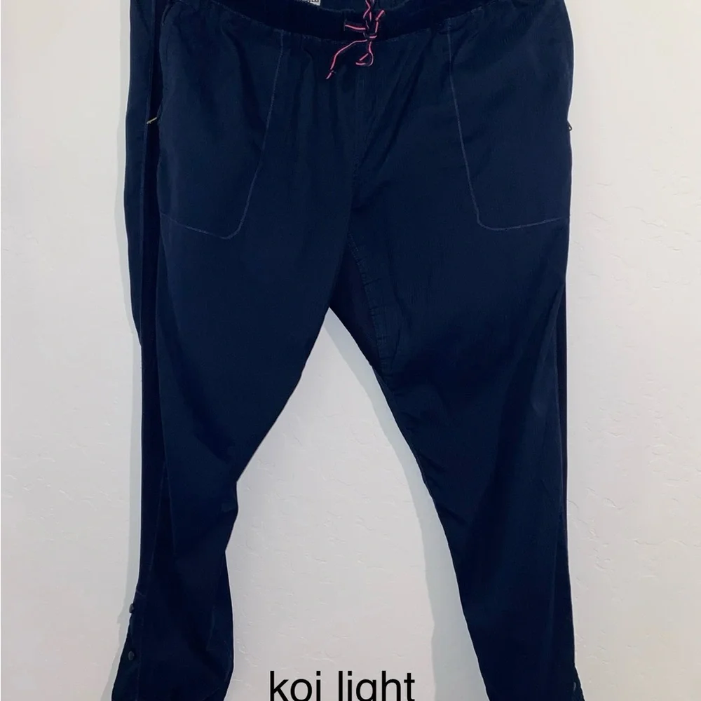 koi Navy Blue Scrub Top & Jogger Pants Set with Pink Accents